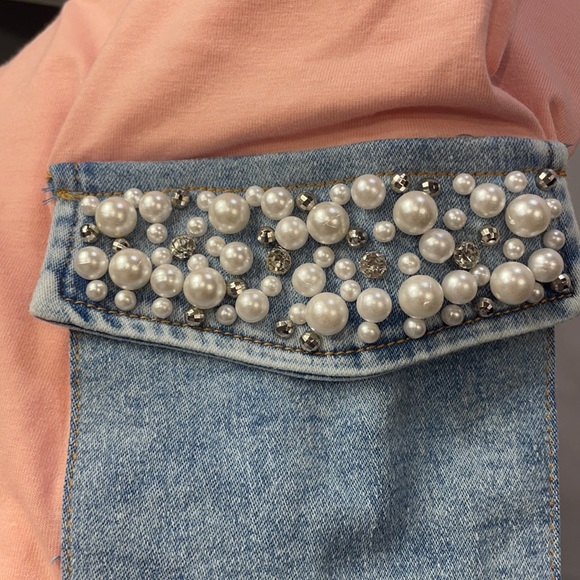Bedazzled Salmon Pearl Jean Pocket Blouse - Picture 7 of 8